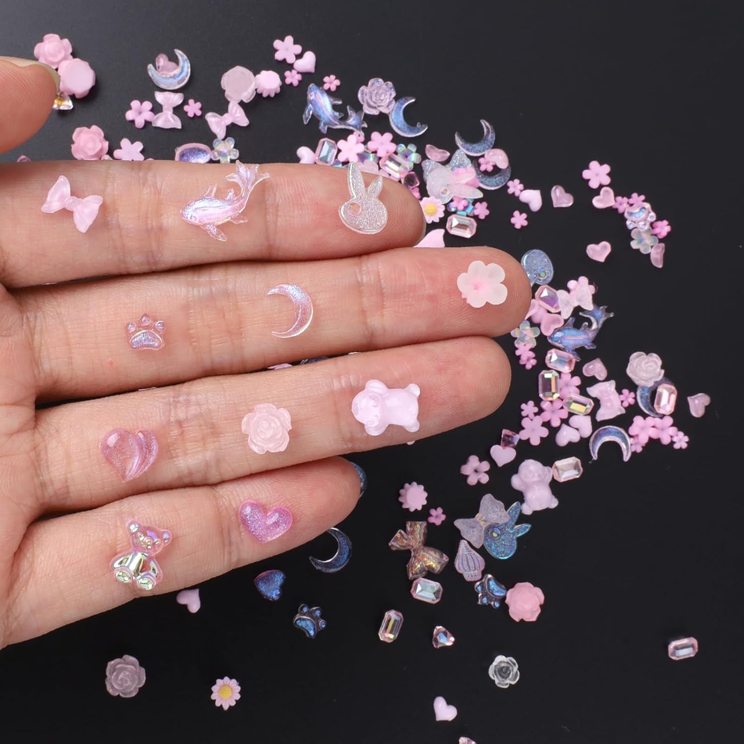 100 colgantes de uñas con lazo Y2K 3D de resina de camelia, flor de camelia, decoración de uñas, patrones, accesorios para manualidades (rosa)