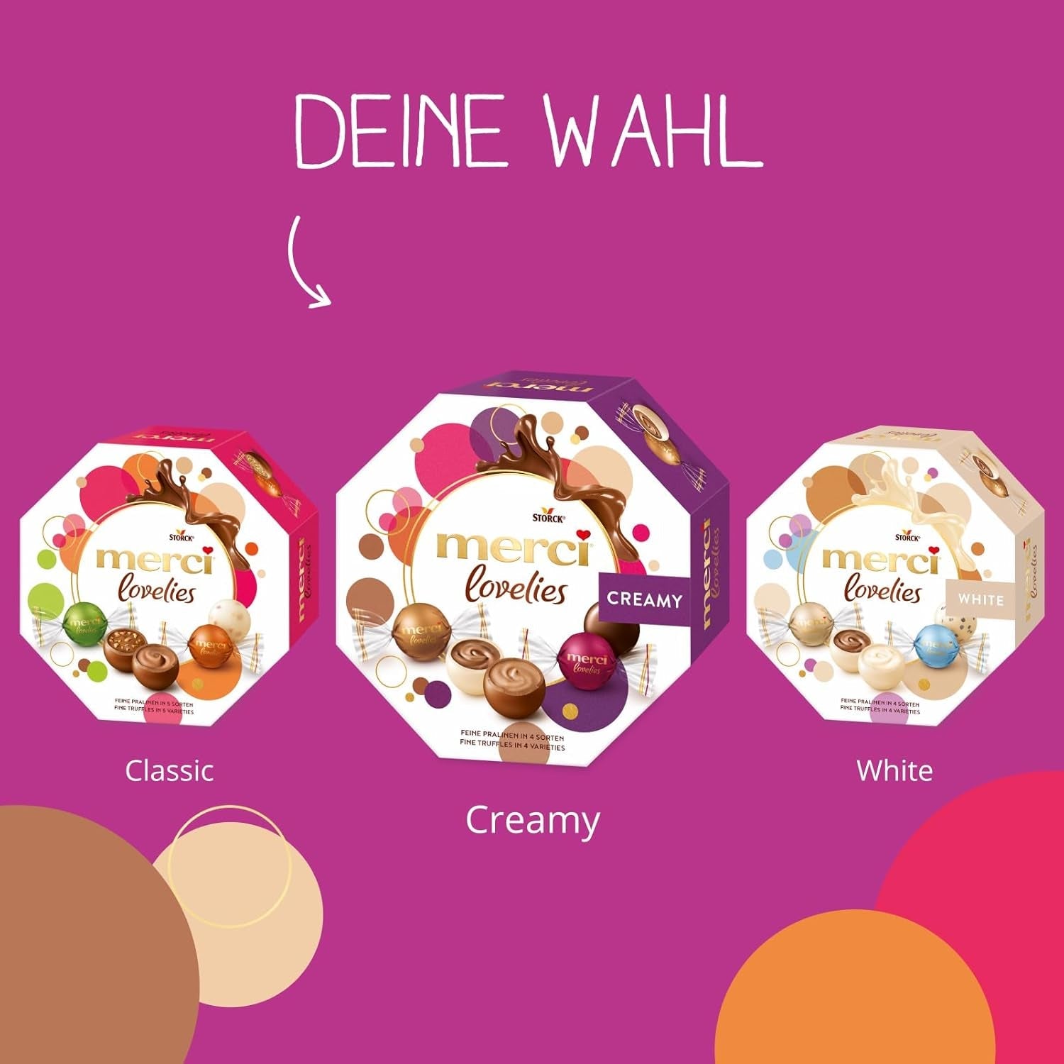 Merci Lovelies Creamy – 185 gramos – Mezcla de praliné con especialidades de chocolate rellenas de Naty Shop