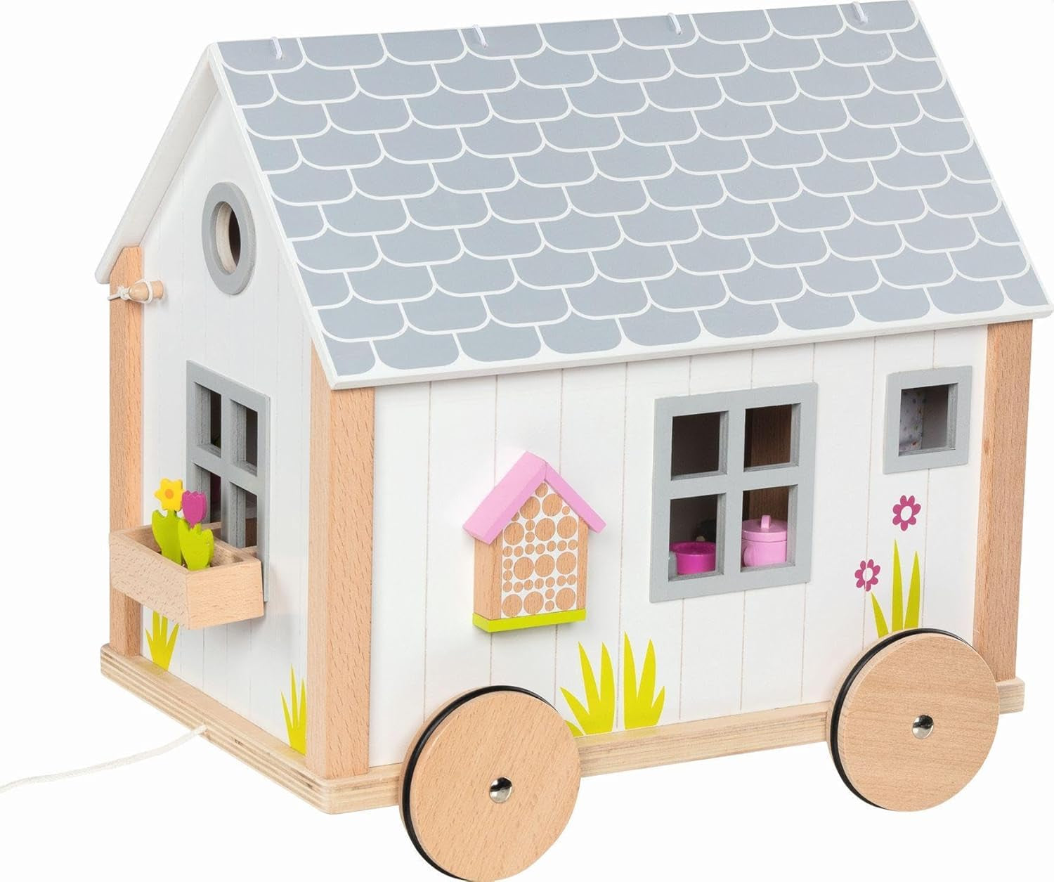 Goki 51477 - Casita Hygge Pequeña de Madera y Textil para Mini Muñecas, Casa de Muñecas Móvil Estilo Escandinavo, 38Cm X 27Cm X 33Cm, Set de 40, Edad 3+ Casas de Muñecas Naty Shop
