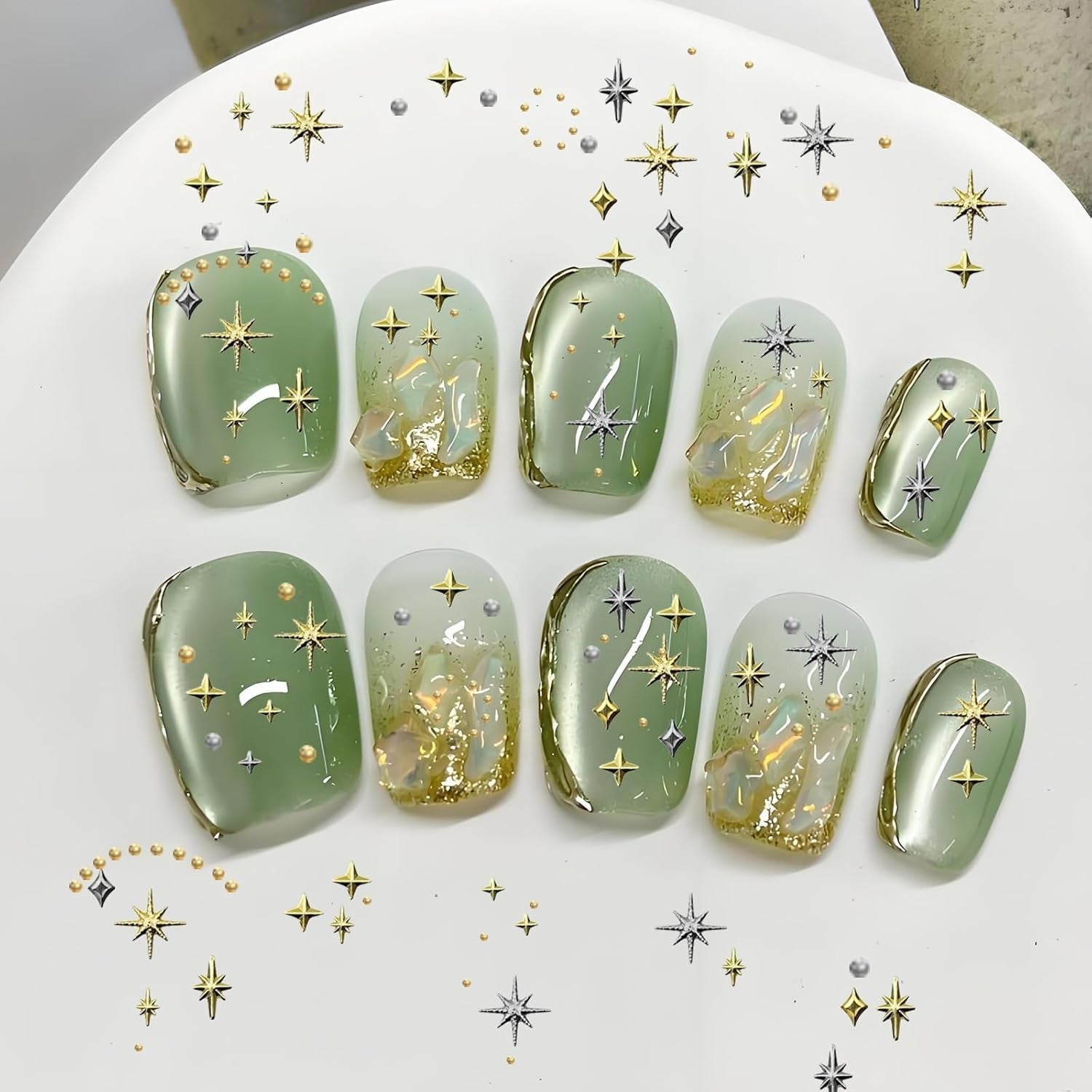 3400 Stück Goldene Und Silberne Sternperlen, Goldene Nagelanhänger, Zubehör Für Nagelschmuck, Schöne Sternnagelanhänger Für Nägel, Nail Art Rhinestones