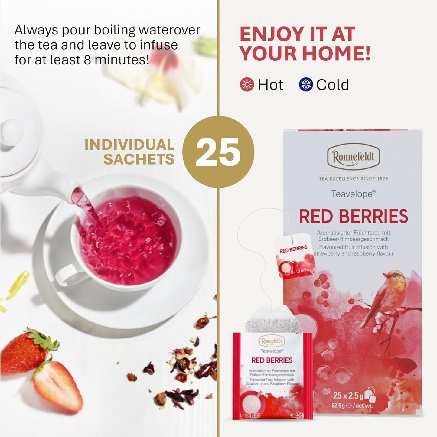 Teavelope "Red Berries" - té de frutas con sabor a fresa y frambuesa, 25 bolsitas de té, 62,5 g