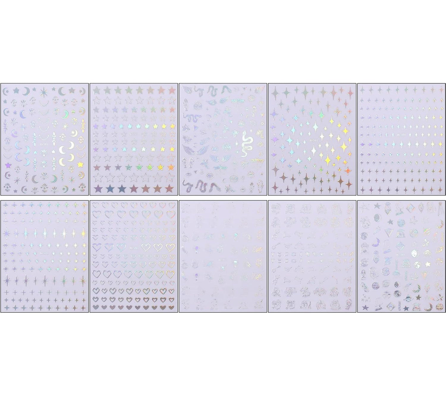 JMEOWIO Nagelsticker Mond Stern Schlange 10 Blatt Nail Art Sticker Selbstklebend Nagelaufkleber Aurora Dekoration Nageldesign Zubehör