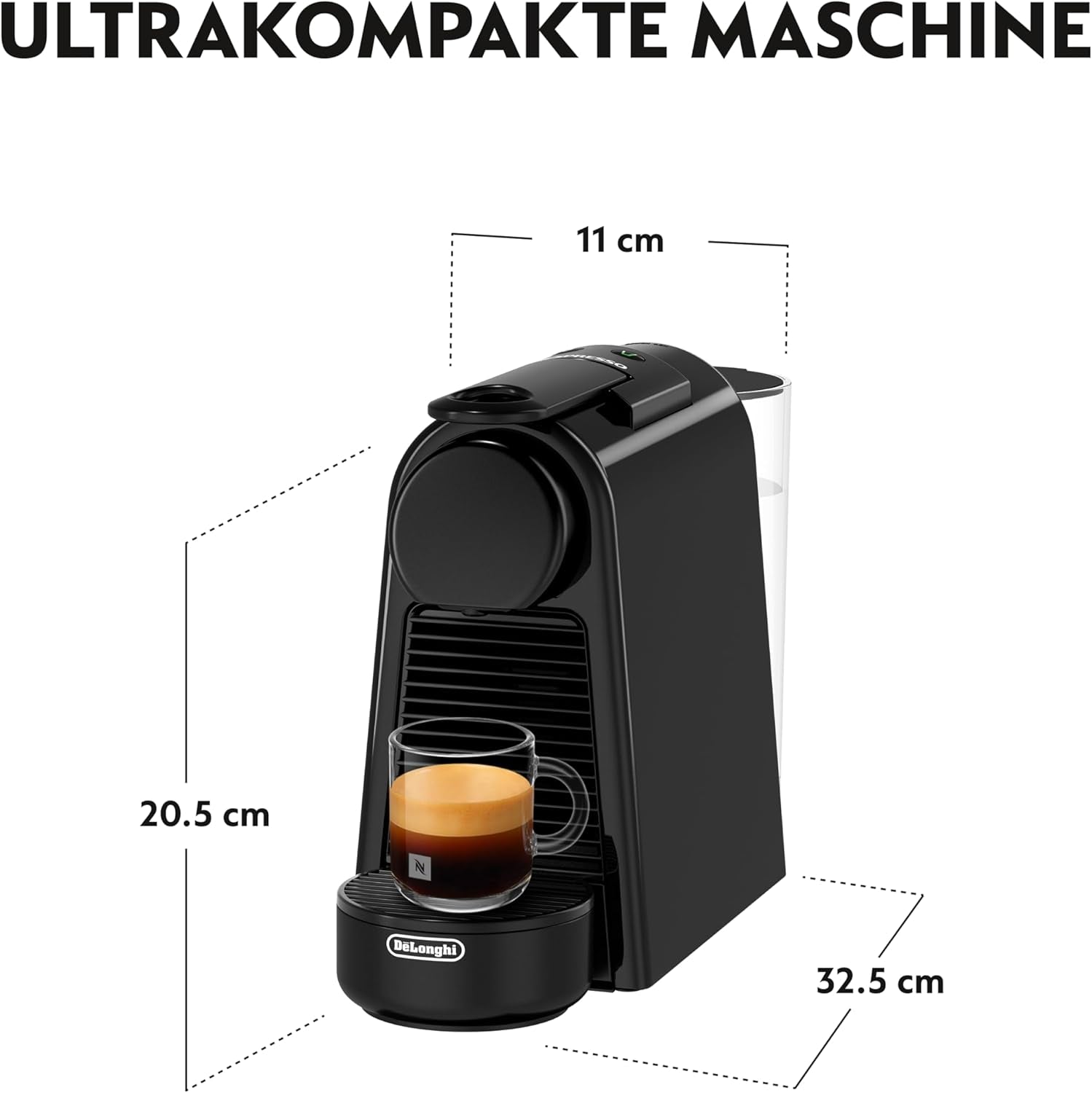 Cafetera espresso con cápsulas Nespresso De'Longhi Essenza Mini, negra | Presión de la bomba 19 bares | Depósito de agua 0,6 l | Para café expreso y pulmón | Pequeña cafetera espresso – Grandes momentos de café | EN85.B
