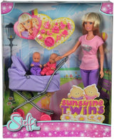 Simba Steffi Love Sunshine Twins - Muñeca con gemelos y cochecito, incluye accesorios como biberones y juguetes, variante con 2 muñecos a juego, juego de muñecos para niños a partir de 3 años