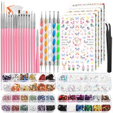 FANDAMEI Pinsel Für Gelnägel, 15 Pcs Nagel Pinsel, 5 Blätter Nagelsticker, Strasssteine ​​​​Nägel, Nageldesign Set, Nageldesign Zubehör, Nail Art Pinsel Set, Nailart Pinsel Und Dekorationen Set