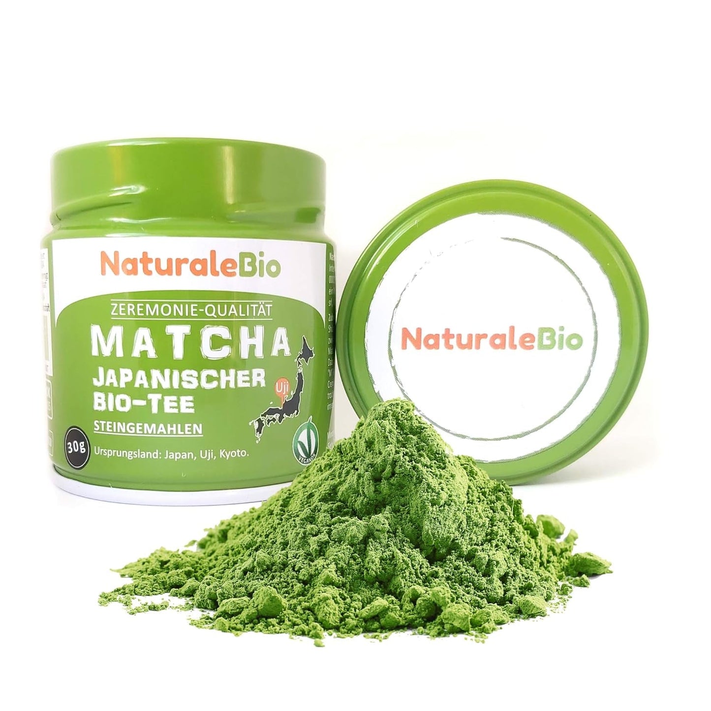 Naturalebio Té Matcha Grado Ceremonial en Polvo Té verde original de Japón. Té verde Matcha de grado ceremonial en polvo elaborado en Uji, Kioto. Ideal para beber, cocinar y tomar café con leche. Caja de 30g.
