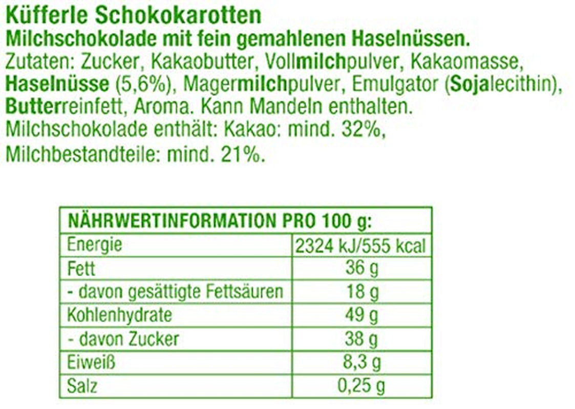 Küfferle, Zanahorias con chocolate original 810 g 60 uds., Chocolate con leche, 1 unidad