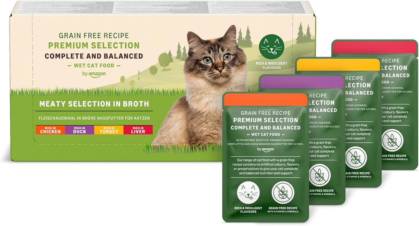 Amazon Comida húmeda para gatos adultos sin cereales Carne en gelatina Selección 4,76 kg 56 paquetes de 85 g (Anteriormente Lifelong)