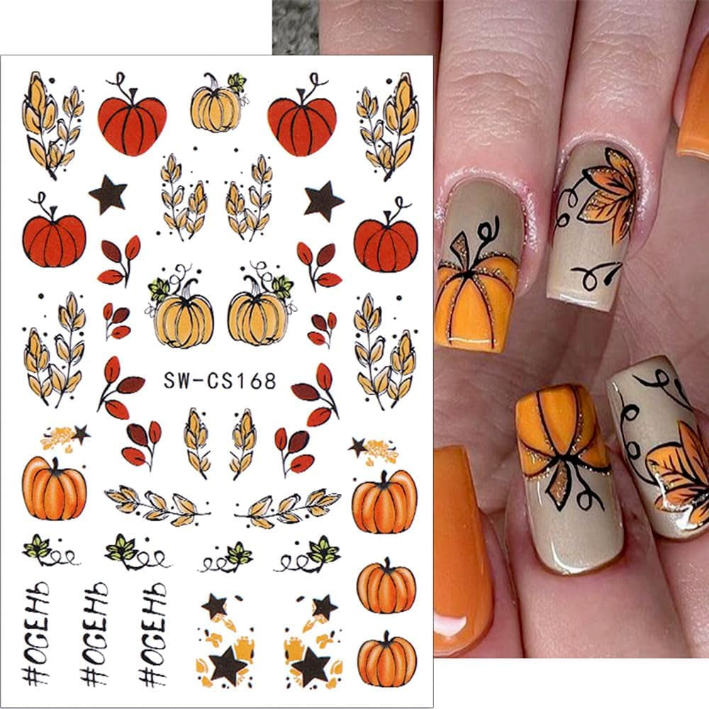 Pegatinas de uñas de otoño 3D, pegatinas de uñas de hojas de calabaza, líneas geométricas, flores, pegatinas de uñas, diseño del día de Acción de Gracias, pegatinas de uñas de calabaza de otoño, accesorios de uñas, arte de uñas