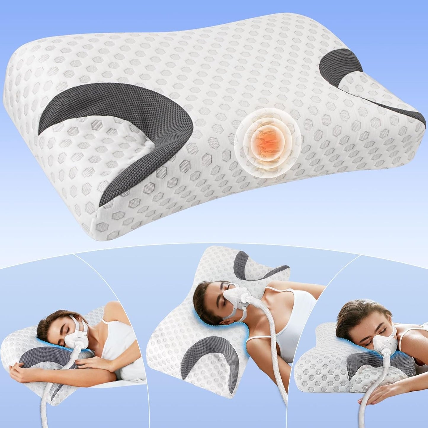 Hydomi Almohada antiarrugas Almohada de belleza antienvejecimiento 2 en 1 Almohada ortopédica para el cuello Almohada de espuma viscoelástica para el dolor de cuello y hombros para mantener la cabeza recta Almohadas ortopédicas cervicales Naty Shop Blanco