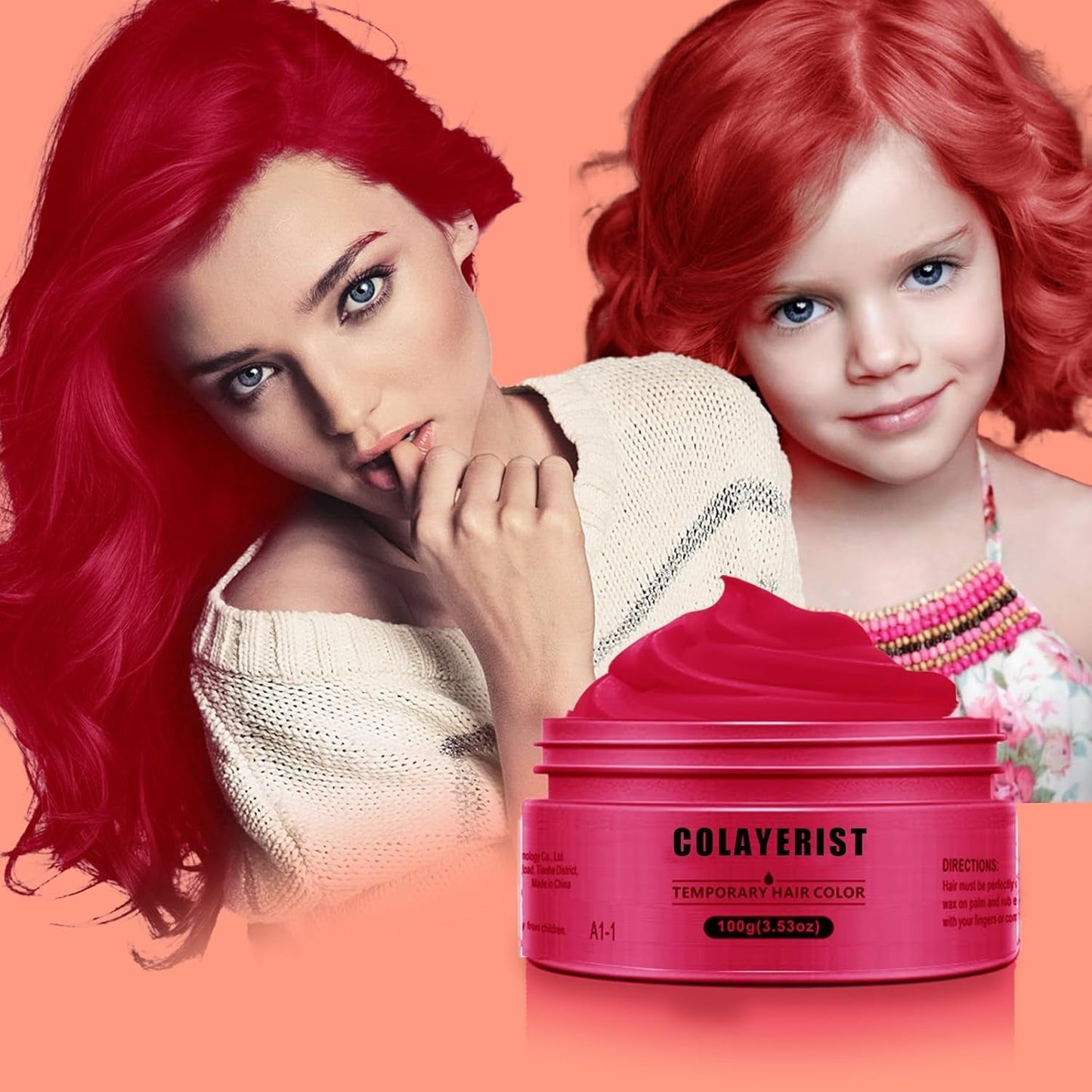COLAYERIST Color de cabello negro lavable temporal Cera de color de cabello para hombres y mujeres Máscara de cabello para fiesta o cosplay Productos de color de cabello sin desorden Tinte para el cabello Naty Shop Rojo