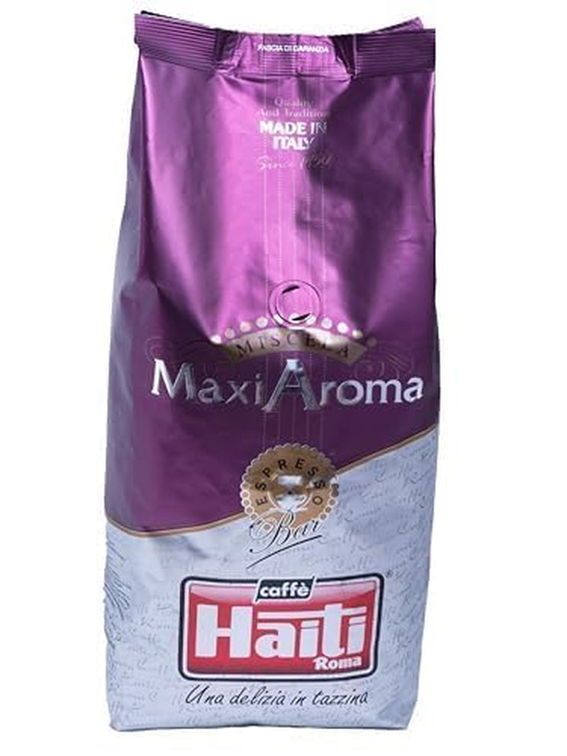 Café Caffè Haití Roma Maxi Aroma en envase de 1 kg. Mezcla equilibrada, tostado artesanal, elaborado en Italia.