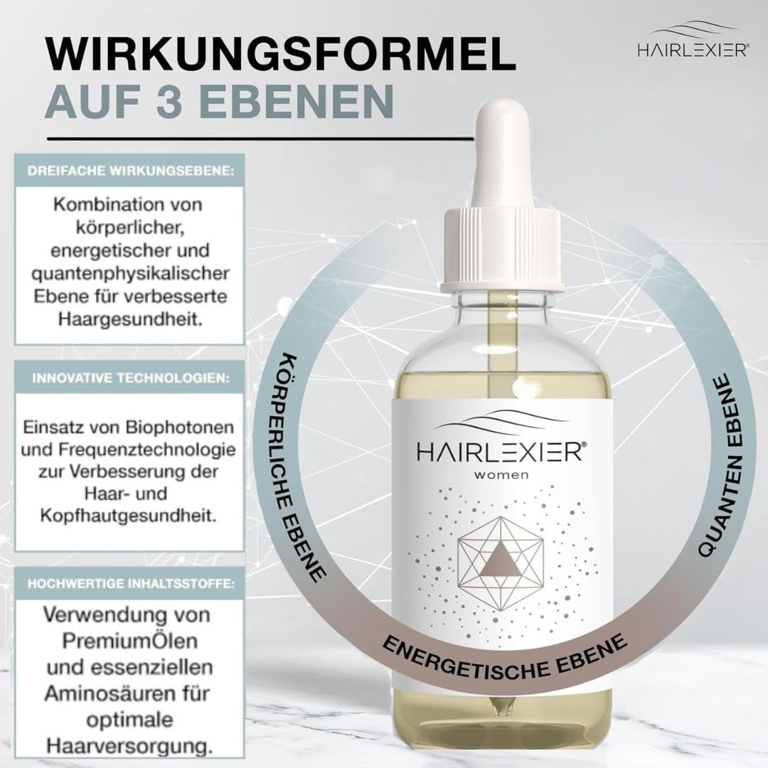 Hairlexier Remedio para el crecimiento del cabello para mujeres - Aceite capilar de romero, aceite capilar de ricino, aceite de lavanda, suero capilar natural contra la caída difusa del cabello, favorece el crecimiento del cabello, vegano y orgánico + Libro de trabajo Cuidado del cabello Naty Shop