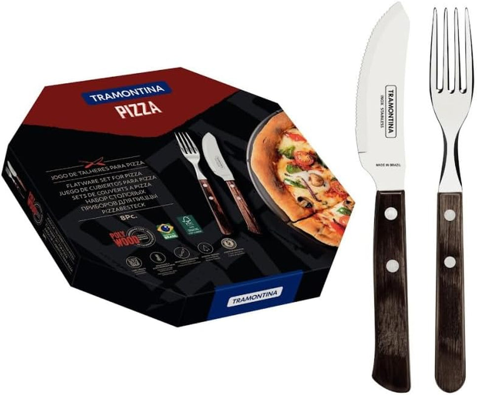 Tramontina PIZZA Besteck, Juego de 8 Piezas, Para 4 Personas, Rostfreier Edelstahl, Fsc-Zertifizierte Holzgriffe, Spülmaschinenfest Kitchen Naty Shop