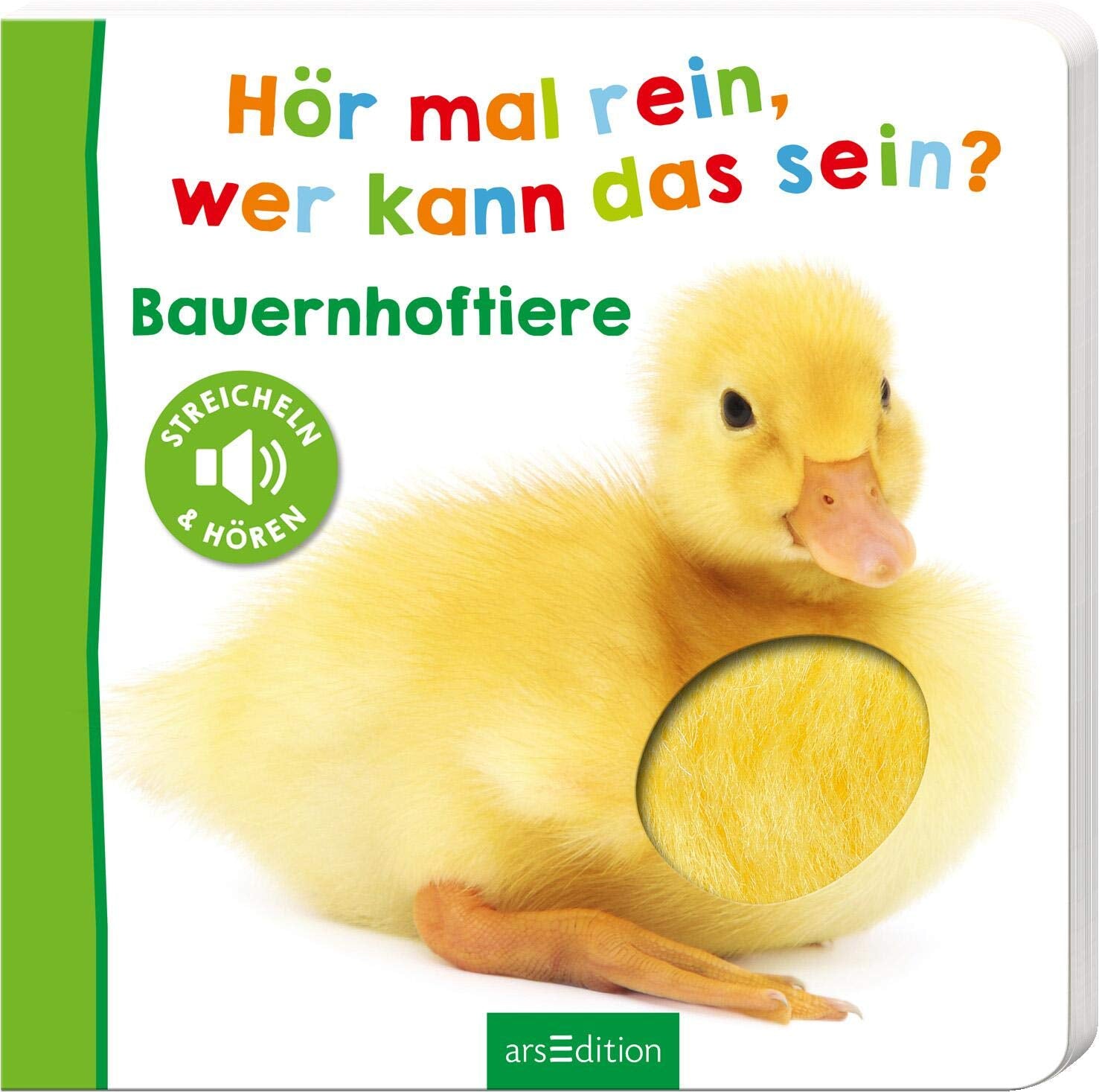 Escucha, ¿quién podría ser? - Animales de granja: acaricia y escucha | Libro ilustrado de cartón de alta calidad con 5 sonidos y elementos táctiles para niños mayores de 18 meses Baby Toys Naty Shop Book