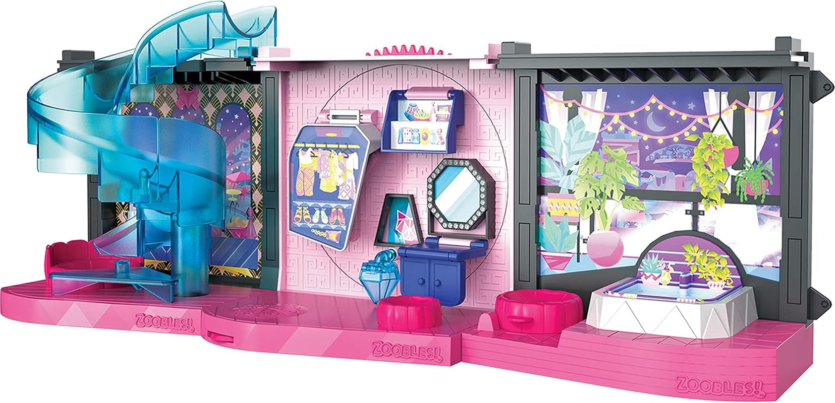 Zoobles Magic Mansion Casa de ensueño transformable de 6 habitaciones, tobogán y accesorios