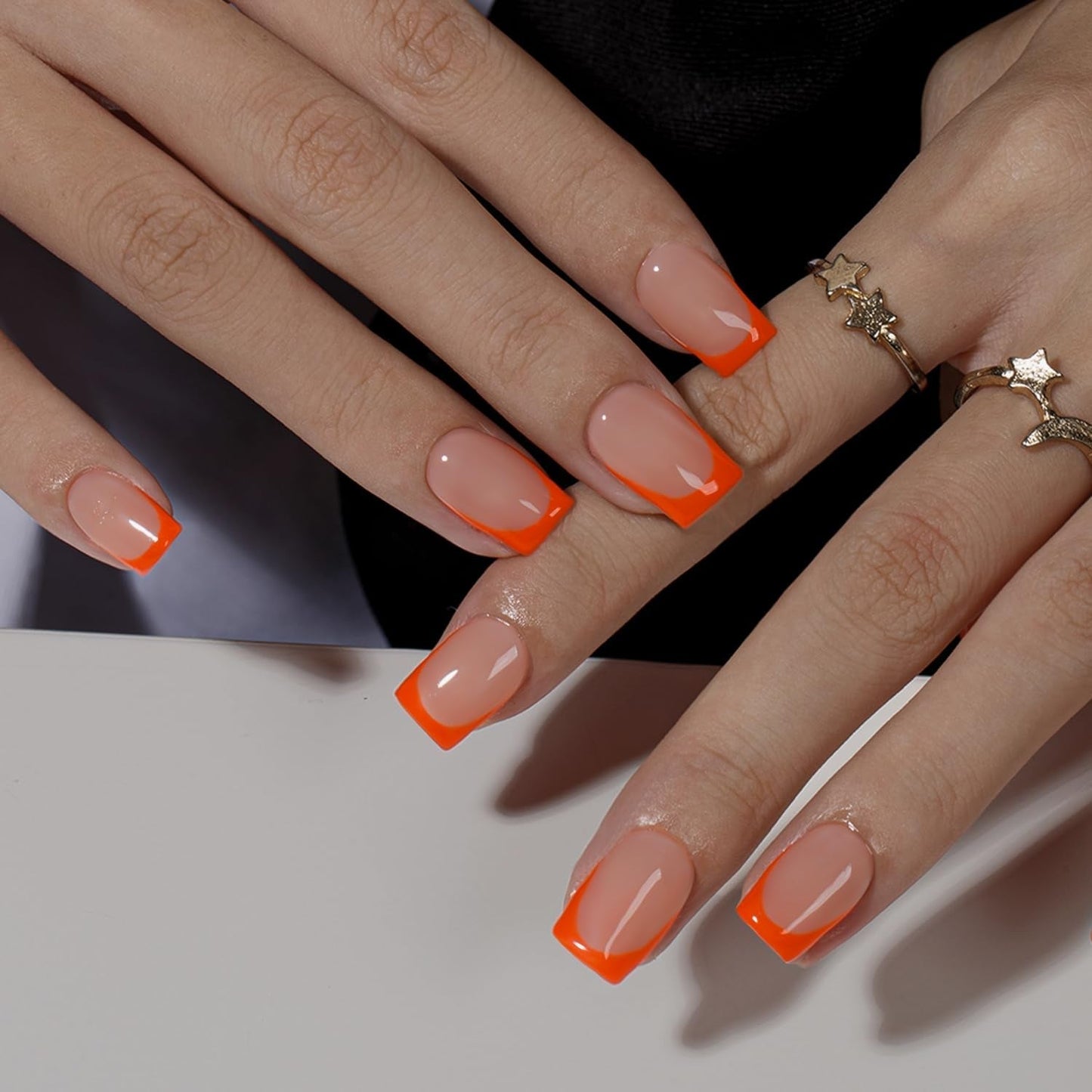Uñas Postizas De Punta Francesa Corta - 30 Piezas De Uñas Negras Para Pegar En Uñas Cuadradas Cortas, Uñas Postizas De Punta Francesa Con Pegamento, Juego De Uñas Artificiales Cuadradas Para Mujeres