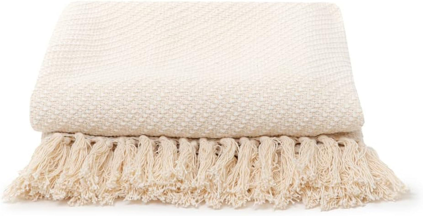 HOMLA Manta con flecos de algodón Morris Plaid - Manta suave y cómoda Manta de algodón - tejido fino 130 X 170 Cm Crudo Camas y mantas Besuche den HOMLA-Store
