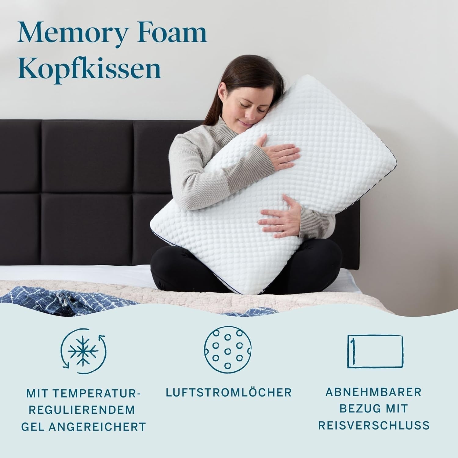 Almohada viscoelástica con gel LUCID 40x60 cm - transpirable - efecto refrescante - funda lavable - almohada con certificado Oeko-Tex, blanco