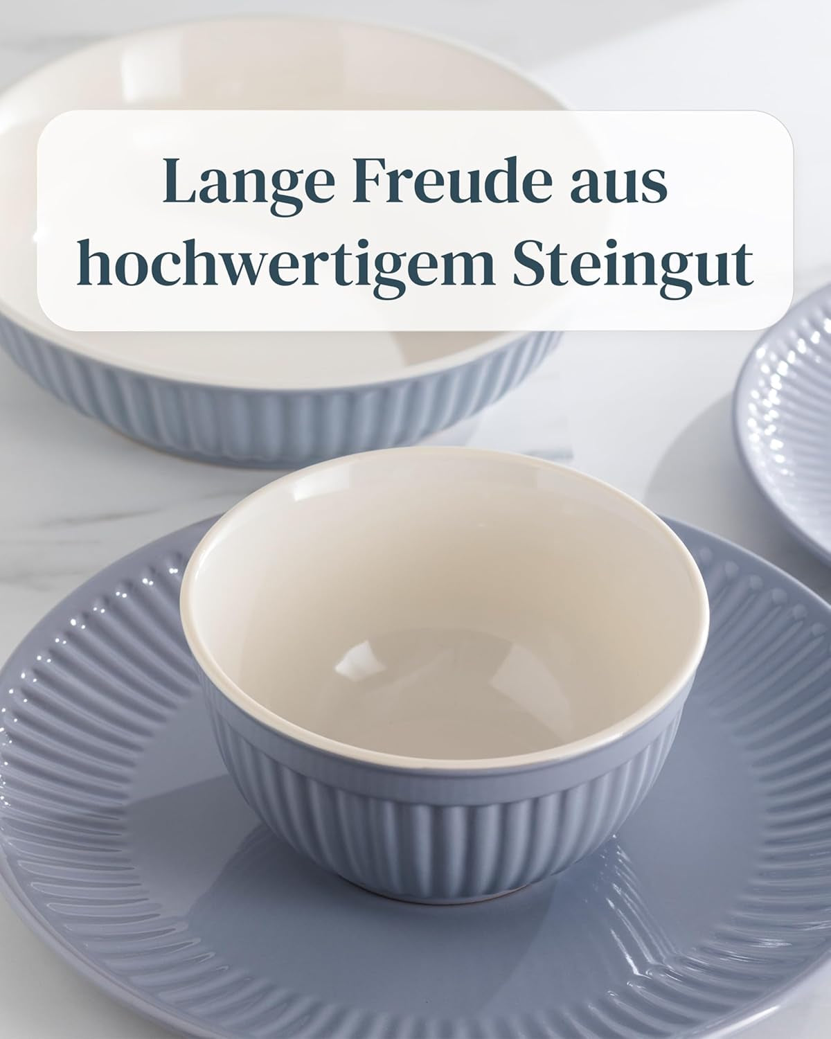 Vajilla de cerámica para 6 personas, Hygge, 24 piezas. GANADOR DE LA PRUEBA Juego de platos y cuencos de gres escandinavo Dreamy, servicio de mesa para 6 juegos de vajilla Pure Living en gris azul