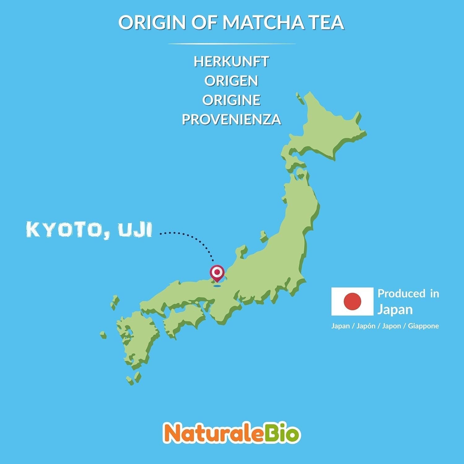 Naturalebio Té Matcha Grado Ceremonial en Polvo Té verde original de Japón. Té verde Matcha de grado ceremonial en polvo elaborado en Uji, Kioto. Ideal para beber, cocinar y tomar café con leche. Caja de 30g.