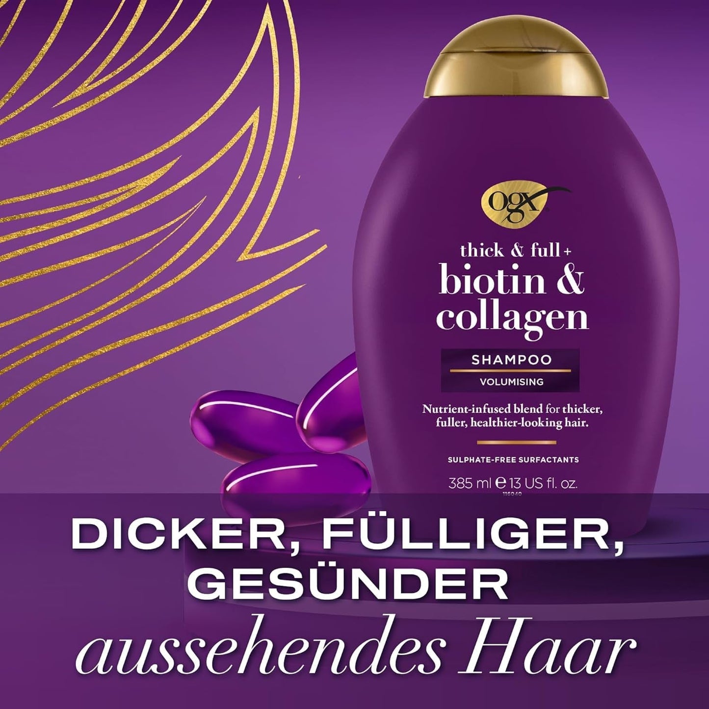 OGX Biotin & Collagen Shampoo (385 Ml), Champú fortalecedor para cabello fino y fino OGX Ducha y baño