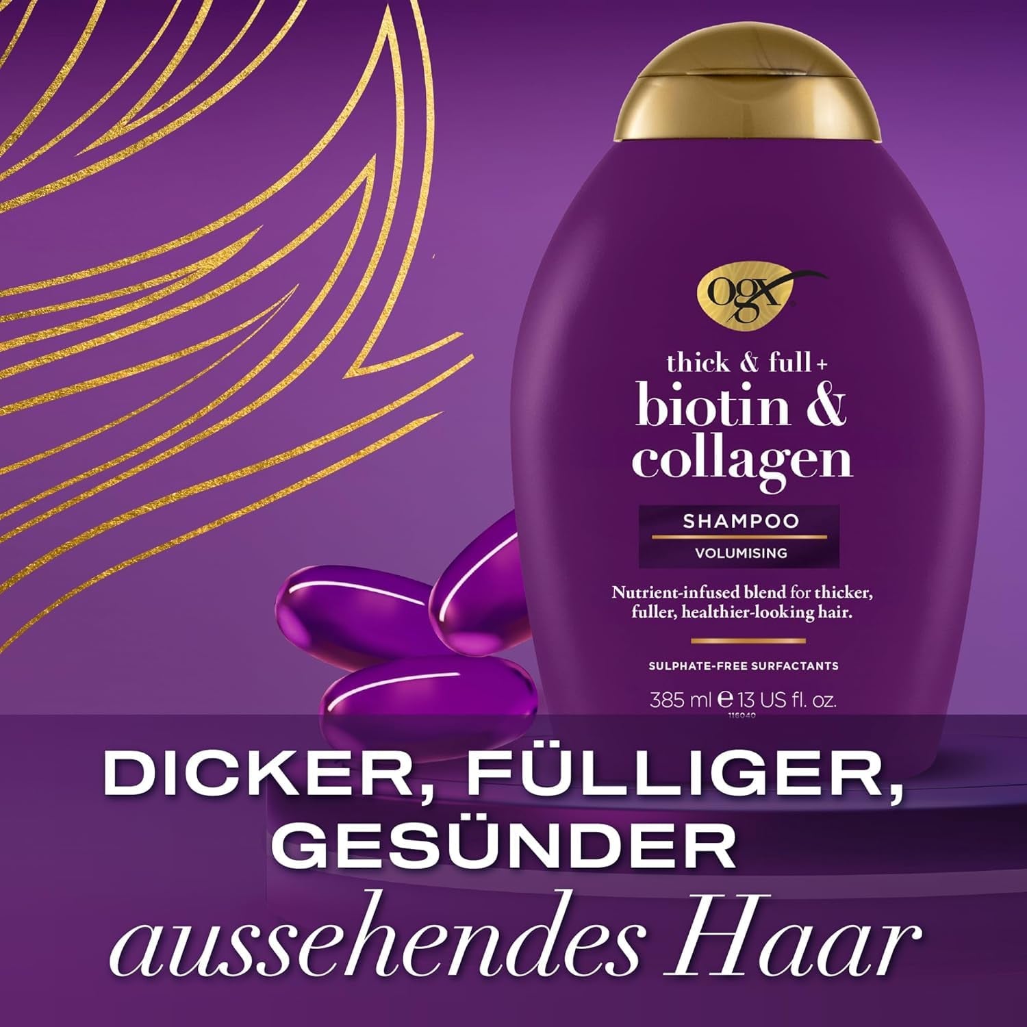 OGX Biotin & Collagen Shampoo (385 Ml), Champú fortalecedor para cabello fino y fino OGX Ducha y baño