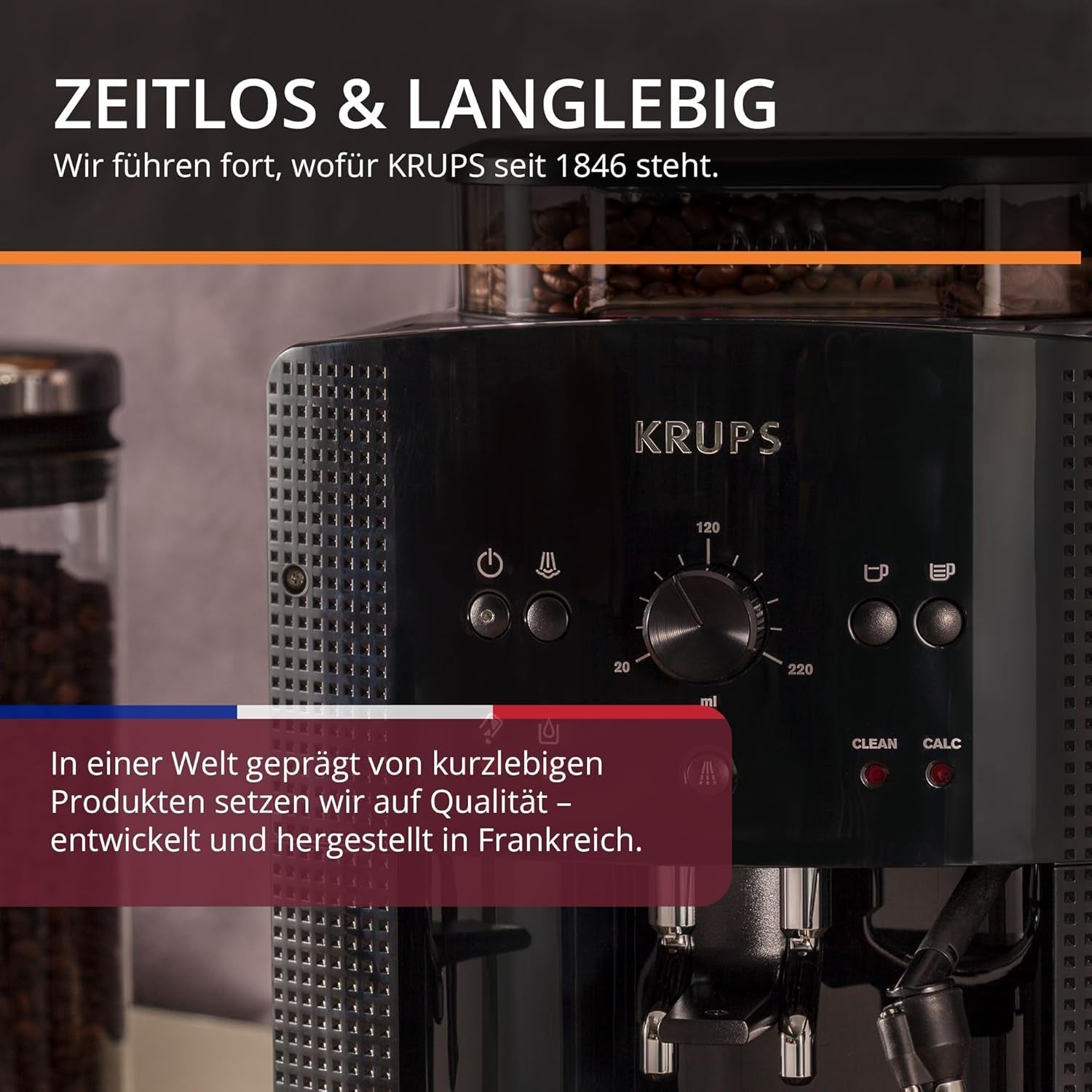 KRUPS Cafetera espresso automática Arabica Picto, diseño compacto, fácil de usar, control giratorio ajustable intuitivo, espumador de leche, función 2 tazas, cafetera espresso, negra, EA810870