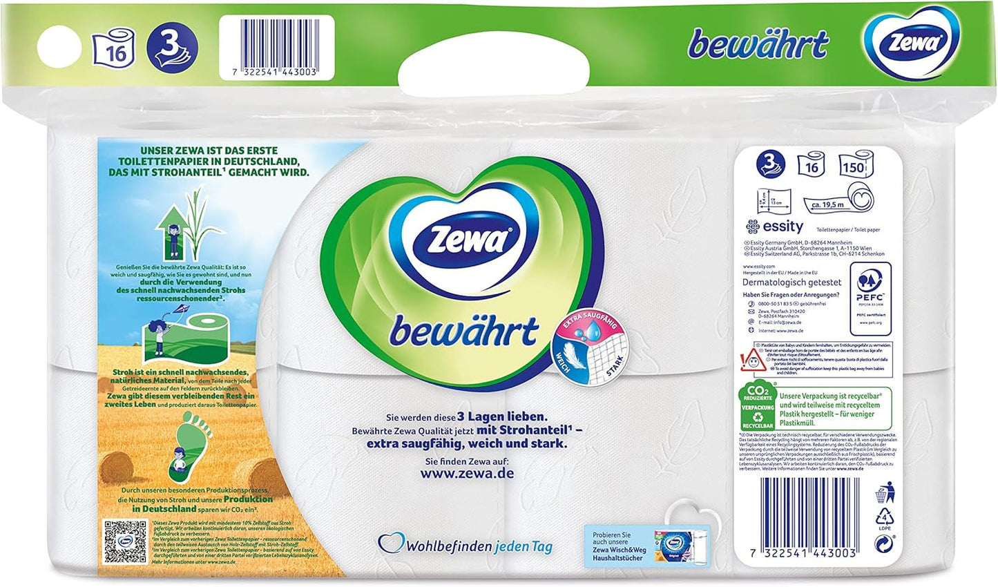 Zewa Proven - 48 rollos - El primer papel higiénico con contenido de paja - 3 capas