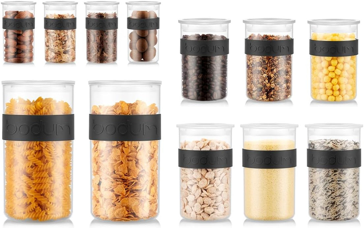 BODUM PRESSO tarros de plástico, negro, 4 x 0,25 l, 3 x 0,6 l, 3 x 1 l, 2 x 2 l Naty Shop cajas de conservación de alimentos Negro 4 X 0,25 L, 3 X 0,6 L, 3 X 1,0 L, 2 X 2,0 L