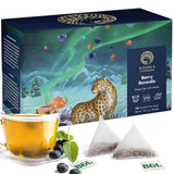 Blooms & Leopard Bolsas de té verde premium - Mezcla de bayas boreales con hibisco, arándano, fresa y menta verde - 20 bolsas de té piramidales para té frío o caliente