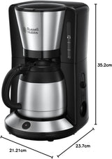 Cafetera Russell Hobbs [Cabezal de ducha para una óptima extracción y aroma] Adventure (1 a 8 tazas, Jarra Térmica de 1,0 L, Apagado Automático, Sistema Antigoteo, 1100W) Cafetera de Filtro 24020-56