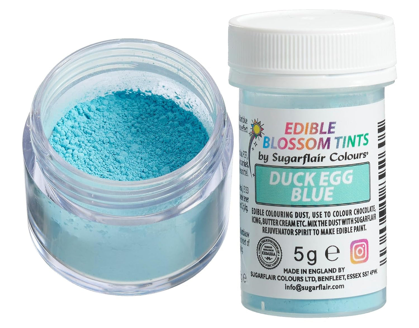 Sugarflair Blossom Tint Duck Egg Blue Colorante alimentario en polvo - Colorante alimentario en polvo para decoración de pasteles, fondant, glaseado, chocolate, crema de mantequilla, macarrones y más - 5G
