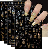 JMEOWIO Nagelsticker Weihnachten Gold Glitter Silver 8 Blatt Nail Art Sticker Selbstklebend Nagelaufkleber Schneeflocke Winterurlaub Dekoration Nageldesign Zubehör