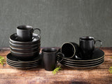 CreaTable, 22699, serie Industrial Gold BLACK, juego de vajilla de 16 piezas para 4, servicio combinado de porcelana, apto para lavavajillas y microondas, fabricación de calidad