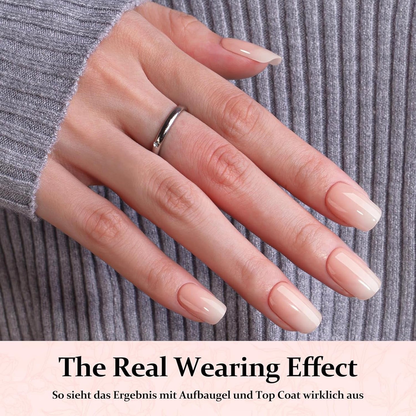 Juego de 240 uñas cuadradas degradadas, uñas artificiales degradadas blancas desnudas para pegamento de pluma de aceite, uñas postizas naturales degradadas medias para mujeres DIY (cuadradas desnudas)