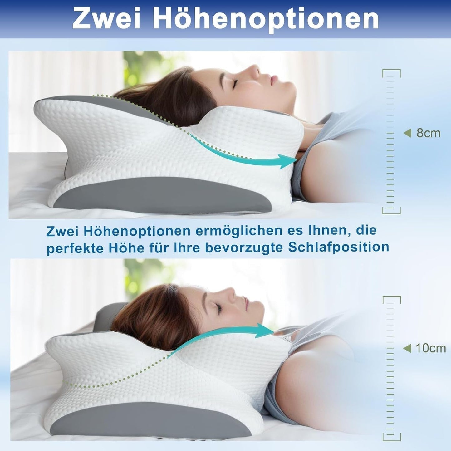 Almohada viscoelástica Almohada para el cuello Almohada ortopédica: diseño ergonómico Forma hueca para personas que duermen de lado, boca arriba y boca abajo Gris Almohadas ortopédicas cervicales Naty Shop
