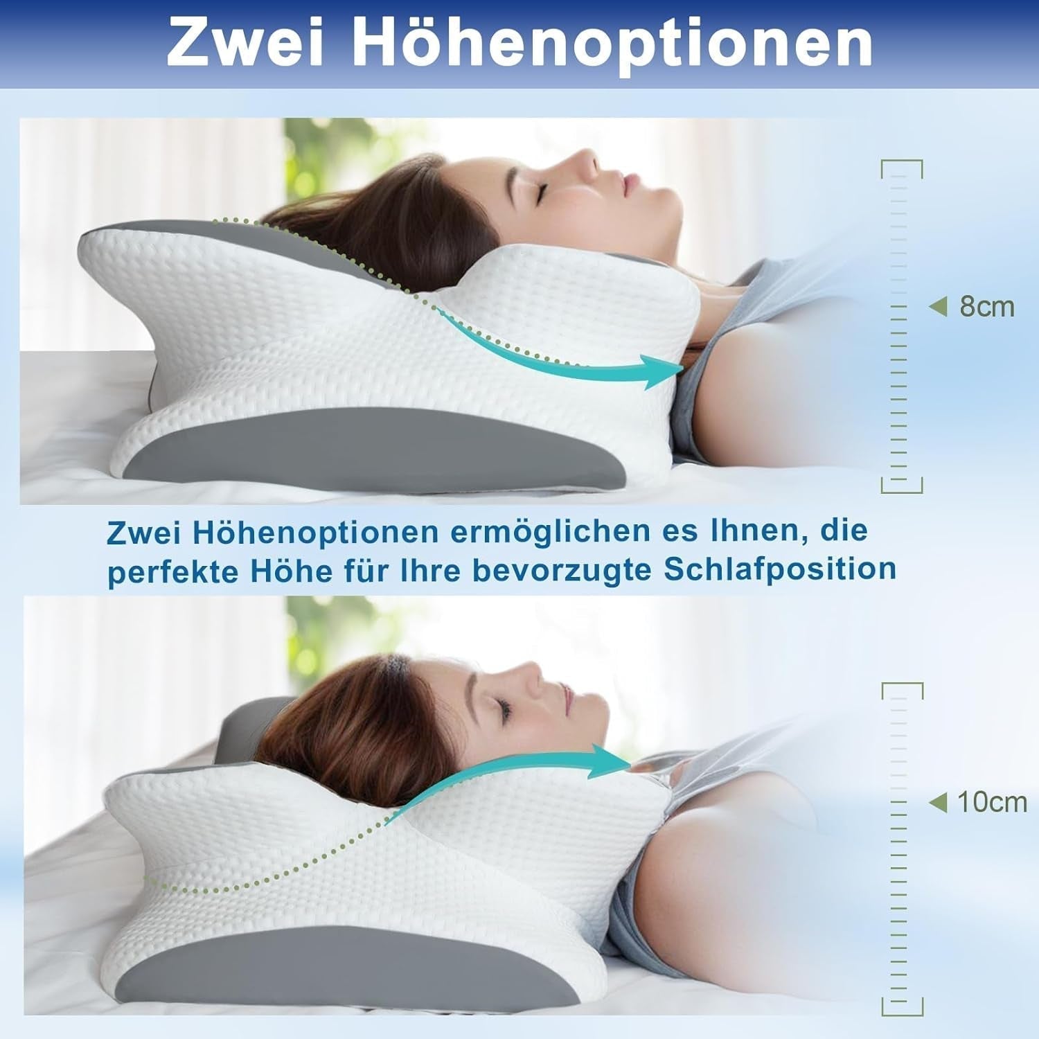 Almohada viscoelástica Almohada para el cuello Almohada ortopédica: diseño ergonómico Forma hueca para personas que duermen de lado, boca arriba y boca abajo Gris Almohadas ortopédicas cervicales Naty Shop