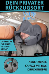 FLOWZOOM AIR Almohada Inflable para el Cuello con Capucha - Almohada para el Cuello de Avión - Almohada de Viaje - Almohada para el Cuello de Viaje Inflable Rápido - Almohada para Avión - Almohada de Viaje - Almohada para el Cuello para Adultos (Gris) Almohadas Ortopédicas Cervicales Naty Shop