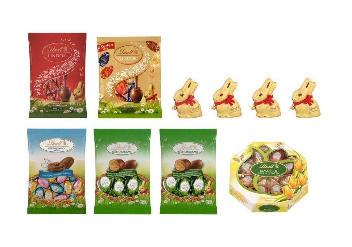 Set de Pascua de Chocolate | 894g | Contenido: Conejitos Dorados y Conejitos Dorados de Chocolate | 100g Conejitos Dorados | Chocolate blanco premium con trocitos de fresa en forma de conejito para Semana Santa