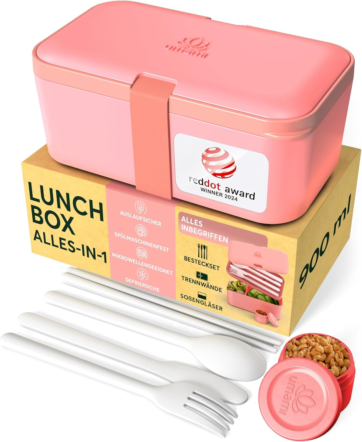 Umami Fiambrera para Adultos, Fiambrera Bento Apilable con 4 Cubiertos y Compartimentos, Fiambrera para Adultos, Ensaladera para Llevar, Fiambrera para Picnic/Oficina, Gris Antracita, 1500ml Naty Shop Fiambreras para Alimentos Rosa Coral - 900 Ml M - 900/1000 Ml