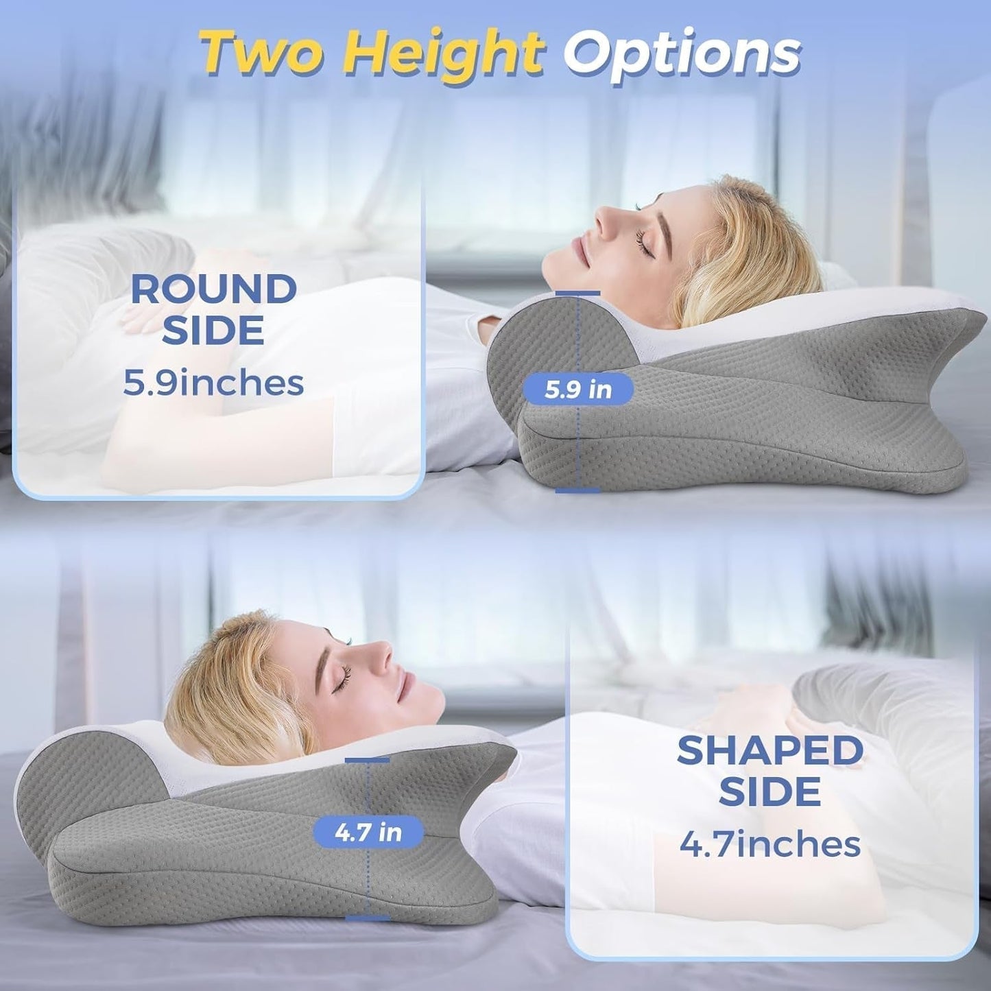 SAHEYER Almohada cervical 2 en 1 Almohada ergonómica de apoyo para el cuello y almohada enrollable para el cuello Almohada ortopédica para personas que duermen de lado Almohada de espuma viscoelástica para personas que duermen de lado Espalda y estómago Almohadas cervicales ortopédicas Naty Shop