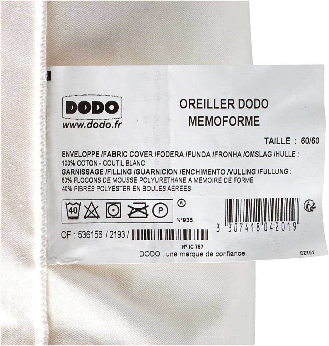 DODO OFM60 Almohada ergonómica de látex, 60 X 60 cm, blanco Naty Shop almohadas estándar