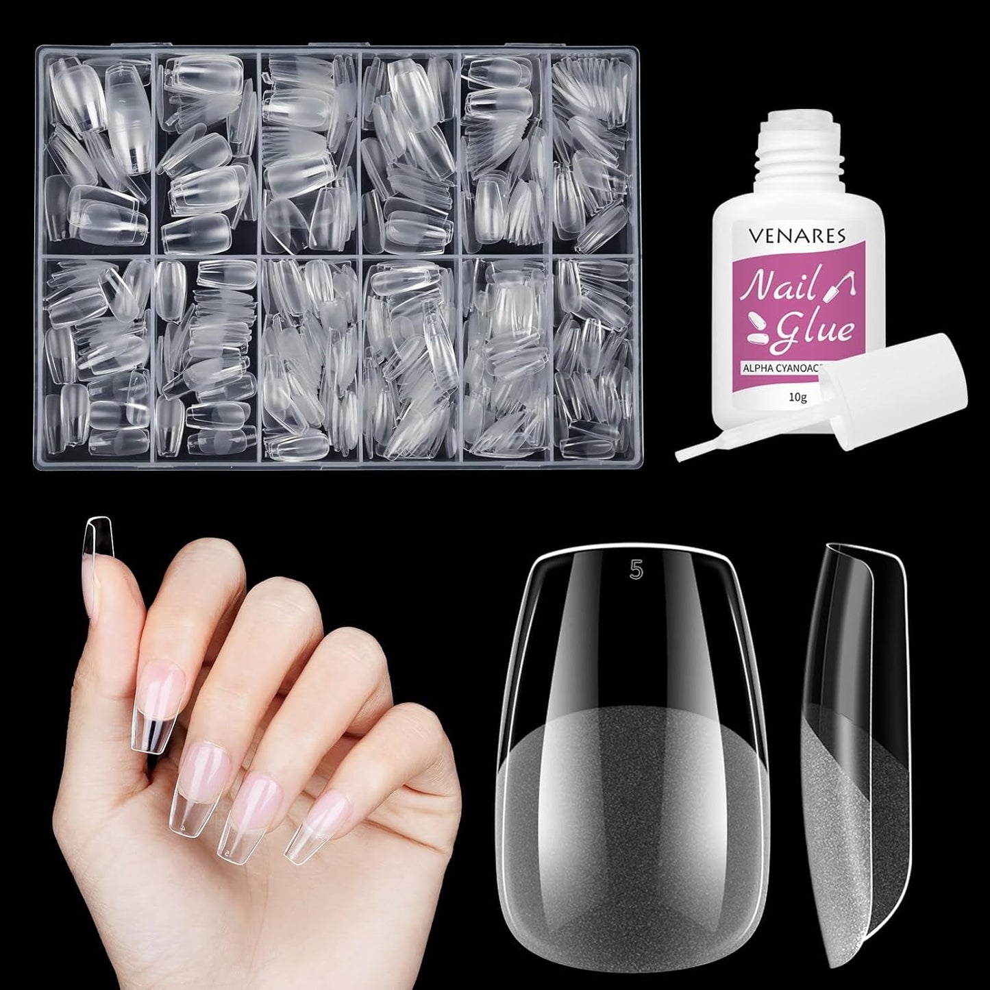 Uñas postizas cortas bailarina 500 Uds pegamento en 12 tamaños uñas artificiales Gel suave corto cobertura completa puntas de uñas para uñas de Gel cortas S