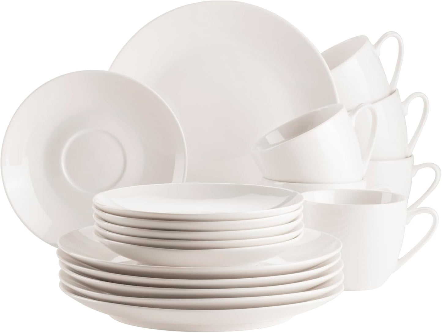 MÄSER 934105 Serie Belmira, Juego de Café Clásico para 6, Juego de Café de 18 Piezas, Atemporal, Elegante, Delicado, Porcelana, Blanco
