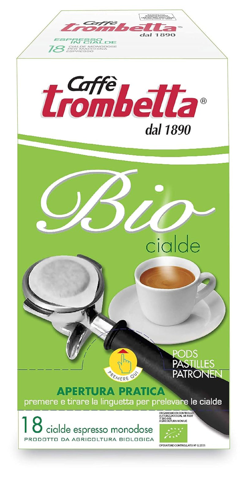 Caffè Trombetta ESE Kaffeepads, Italien Kaffee, Richhaltiges Aroma und samtiger Gesmack Biologisch - 1 paquete de 18 Kaffeepads