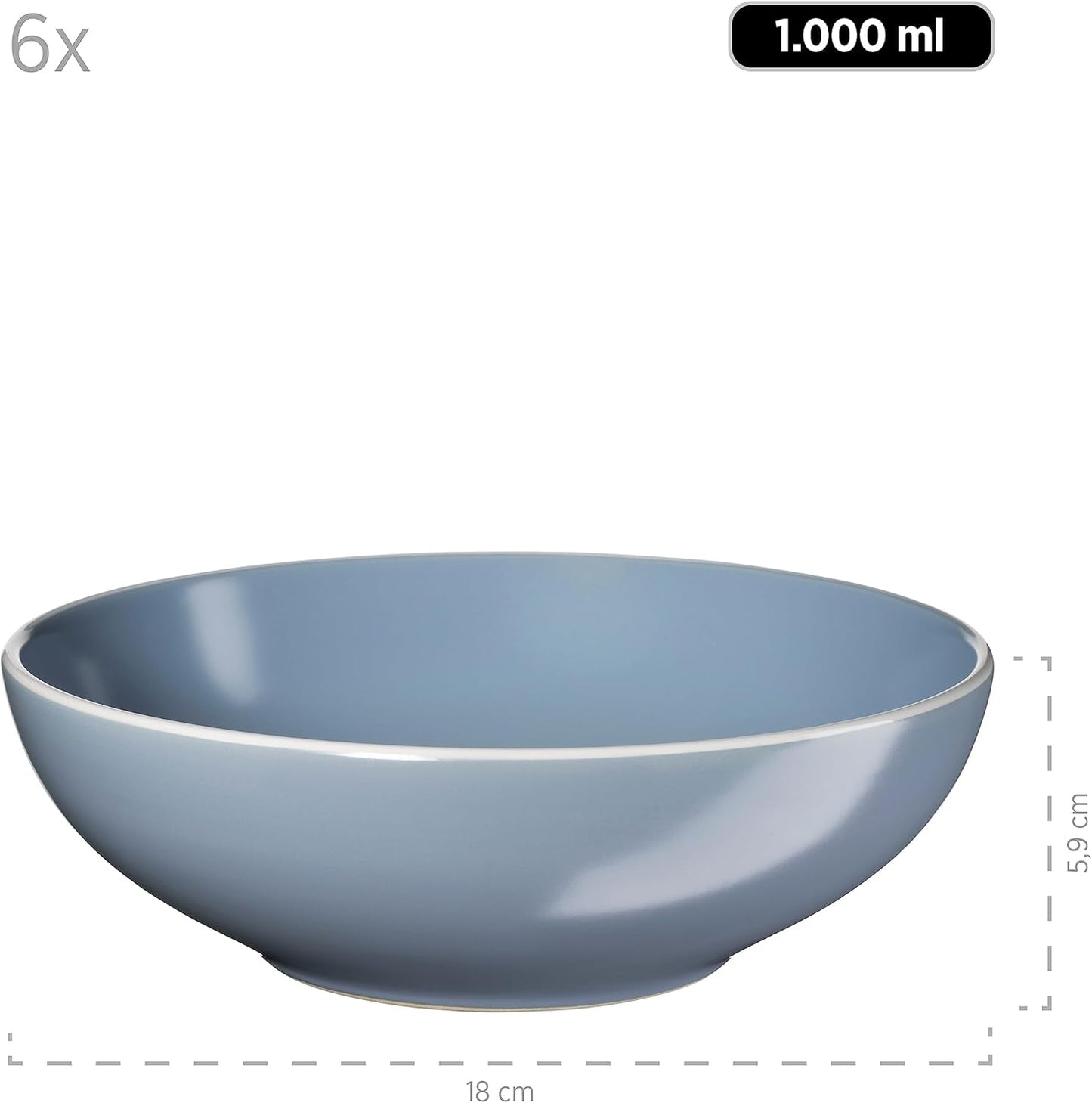 MÄSER 931844 Elissa Series Vajilla moderna para 6 personas, azul con borde blanco, juego combinado de 24 piezas, cerámica