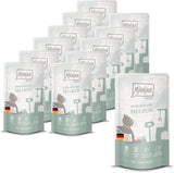 MjAMjAM - Comida húmeda premium para gatos - Bolsa exprimible - DUO con ternera refinada y arenque, paquete de 12 (12 x 125 g), sin cereales