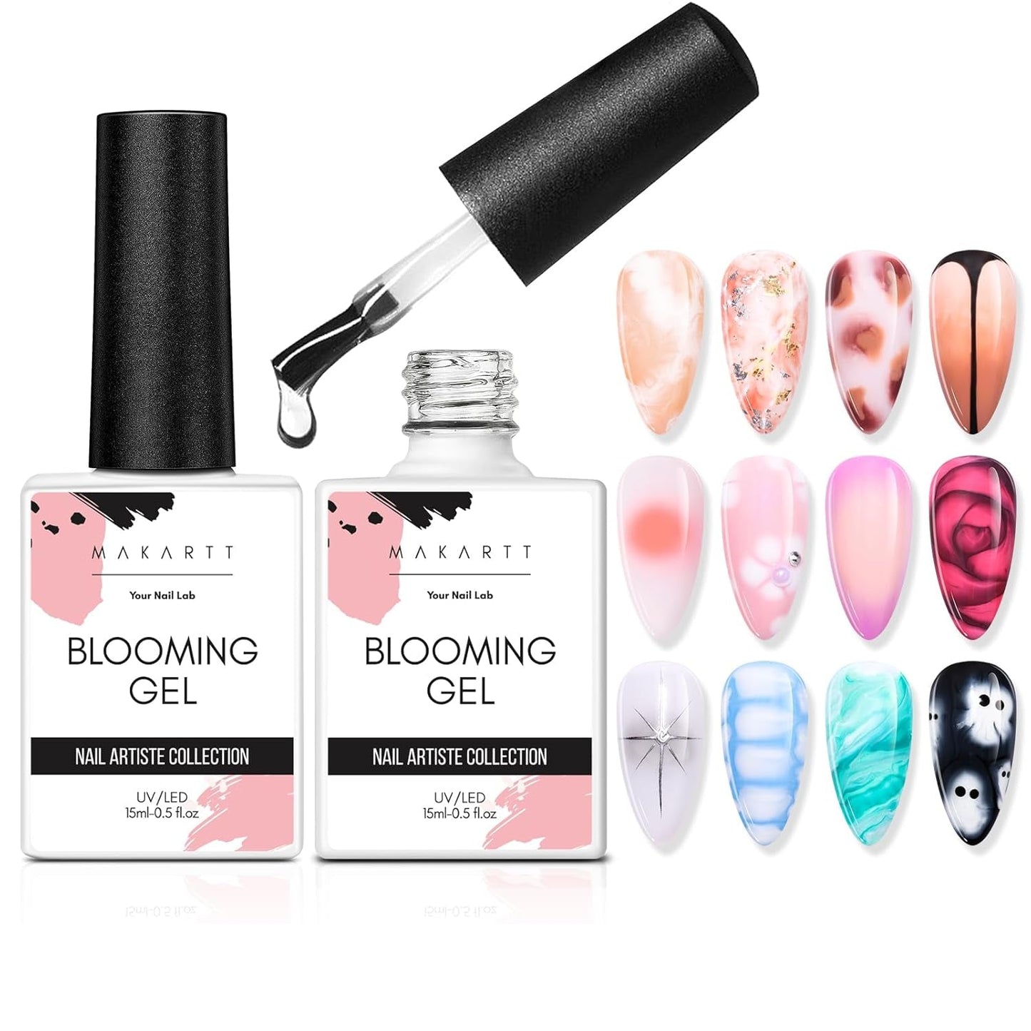 Makartt Esmalte de uñas en gel floreciente - Extensor de esmalte de uñas en gel floreciente de 15 ml con color mármol, pintura en gel, diseños de uñas de manicura DIY, flores, animales, acuarela, kit de manicura mágica