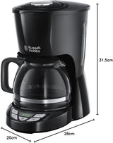 Cafetera Russell Hobbs [Temporizador digital, cabezal de ducha para una extracción y aroma óptimos] Textures+ (1 a 12 tazas, jarra de vidrio de 1,25 L, plato calentador, sistema antigoteo) Cafetera de filtro 22620-56